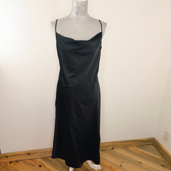 Banana Republic Black Satin Midi Slip Dress NWT!! - Picture 2 of 8